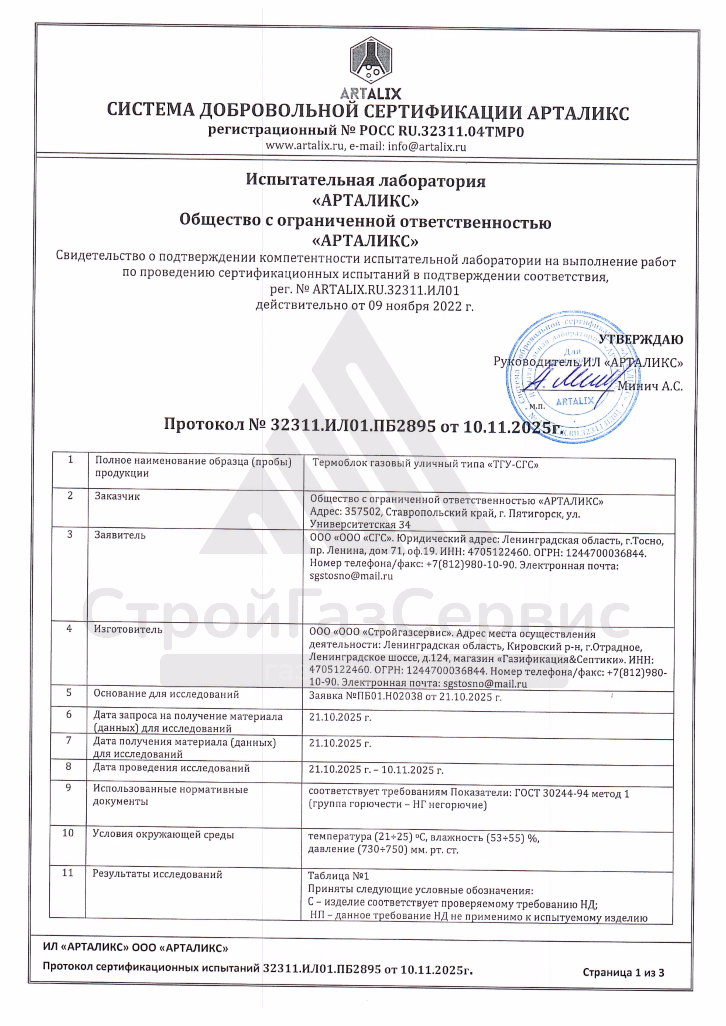 Протокол испытаний пожарной безопасности